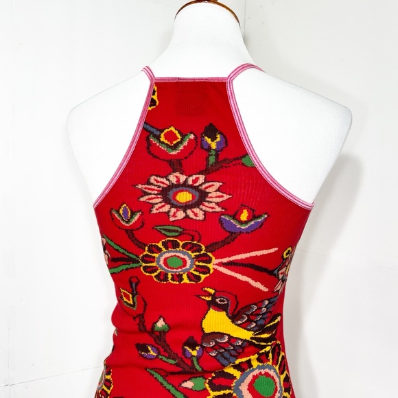 SOLD-Free People Tropical Bird Print Ribbed Red Tank Top - Picture 5 of 8